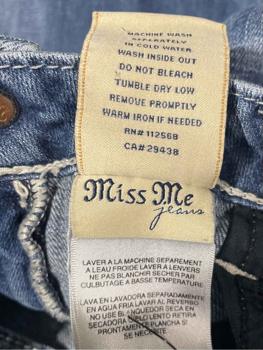 Miss Me Bootcut Jeans Size 29 Y2K Rhinestone Pocket Stretch Denim Western - Picture 9 of 10
